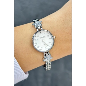 Gümüş Renk Yıldız Taş Detaylı Çelik Kordonlu Kadın Saat