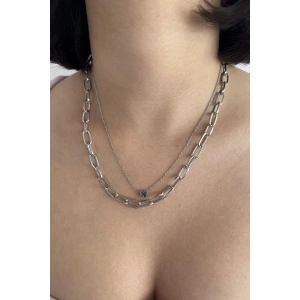 Gümüş Renk Yonca Figürlü İkili Kolye