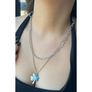 Gümüş Renk Yonca Figürlü Kolye