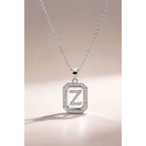 Gümüş Renk Z Harf Taş Detaylı Çelik Kolye