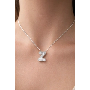 Gümüş Renk Z Harf Taş Detaylı Çelik Kolye