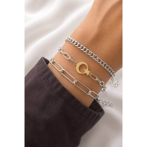 Gümüş Renk  Zincir Detaylı 3lü Bileklik Set
