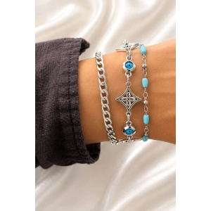 Gümüş  Renk  Zincir Detaylı 3lü Bileklik Set