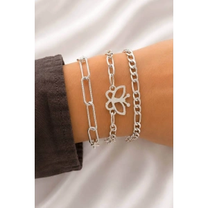 Gümüş Renk  Zincir Detaylı 3lü Bileklik Set