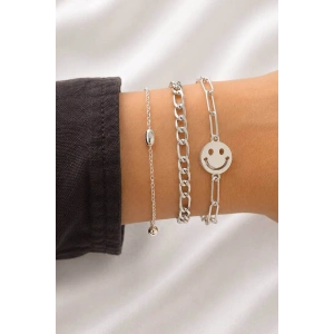 Gümüş Renk  Zincir Detaylı 3lü Bileklik Set