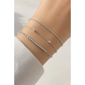 Gümüş  Renk  Zincir Detaylı 3lü Bileklik Set