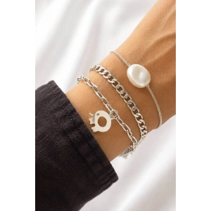 Gümüş  Renk  Zincir Detaylı 3lü Bileklik Set