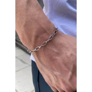 Gümüş Renk Zincir Detaylı Çelik Bileklik (Unisex)
