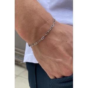 Gümüş Renk Zincir Detaylı Çelik Bileklik (Unisex)