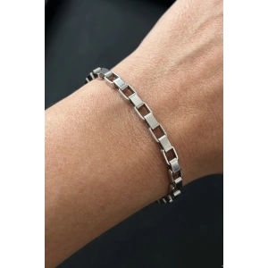 Gümüş Renk Zincir Detaylı Çelik Bileklik (Unısex)