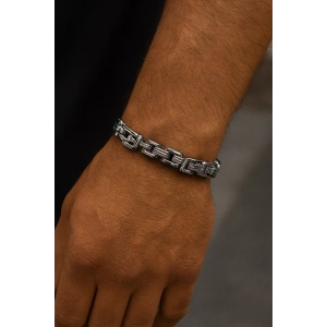 Gümüş Renk Zincir Detaylı Çelik Erkek Bileklik