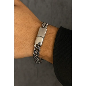 Gümüş Renk Zincir Detaylı Çelik Erkek Bileklik