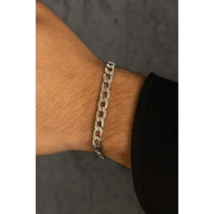 Gümüş Renk Zincir Detaylı Çelik Erkek Bileklik