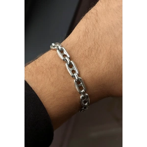 Gümüş Renk Zincir Detaylı Çelik Erkek Bileklik