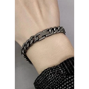 Gümüş Renk Zincir Detaylı Çelik Erkek Bileklik