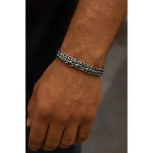 Gümüş Renk Zincir Detaylı Çelik Erkek Bileklik