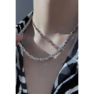 Gümüş Renk Zincir Detaylı Çelik Erkek Kolye