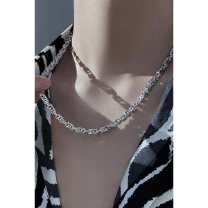 Gümüş Renk Zincir Detaylı Çelik Erkek Kolye