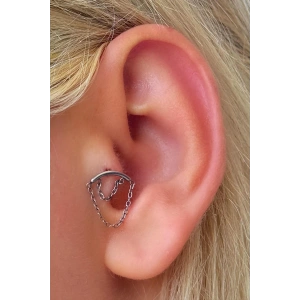 Gümüş Renk Zincir Detaylı Çelik Tragus/Kıkırdak Küpe/Piercing (Tek)