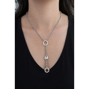 Gümüş Renk Zincir Detaylı Halka Detay Çelik Kolye