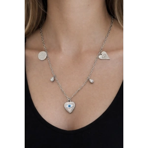 Gümüş Renk Zincir Detaylı Karışık Charmlı Çelik Kolye