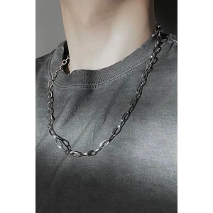 Gümüş Renk Zincir Detaylı Unisex Çelik Kolye
