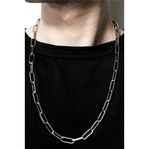 Gümüş Renk Zincir Detaylı Unisex Çelik Kolye