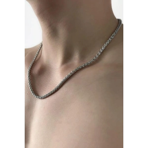 Gümüş Renk Zincir Detaylı Unisex Çelik Kolye