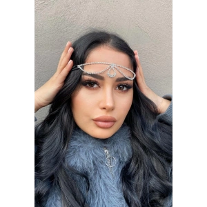 Gümüş Renk Alınlık, Kristal Taşlı Saç Aksesuarı, Gelin Tacı, Nişan Nikâh Kına Saç Aksesuarı