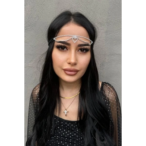 Gümüş Renk Alınlık, Kristal Taşlı Saç Aksesuarı, Gelin Tacı, Nişan Nikah Kına Saç Aksesuarı