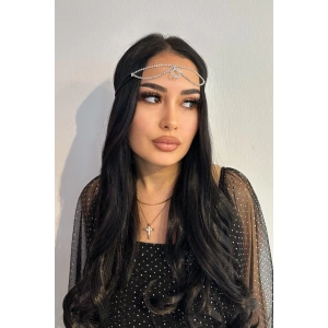 Gümüş Renk Alınlık, Kristal Taşlı Saç Aksesuarı, Gelin Tacı, Nişan Nikah Kına Saç Aksesuarı