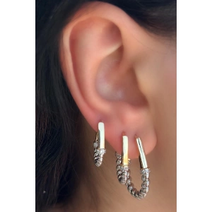 Gümüş Ve Altın Renk Burgu Detaylı YSX Küpe Set