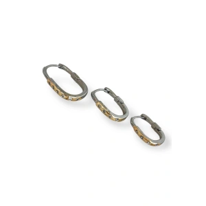 Gümüş Ve Altın Renk Çarpı  Detaylı Taşlı VİP 3lü YSX Küpe Set