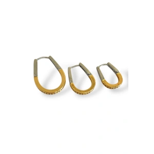 Gümüş Ve Altın Renk Taş Detaylı 3lü YSX Küpe Set