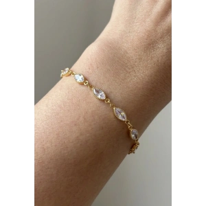 Gümüş Ve Altın Renk Taş Detaylı Çelik Bileklik