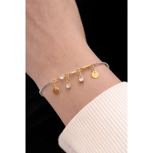 Gümüş Ve Altın Renk Taş Detaylı Çelik Bileklik