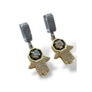 Gümüş Ve Altın Renk Taş Detaylı Küpe (Çift)