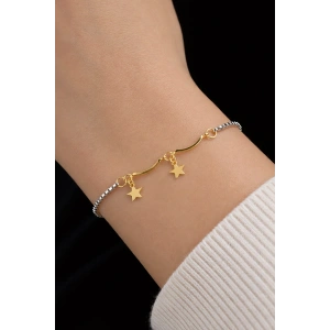 Gümüş Ve Altın Renk Yıldız Figürlü Çelik Bileklik