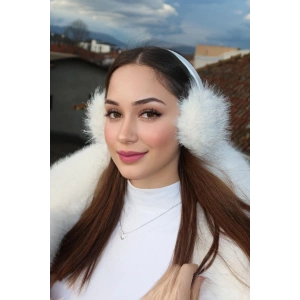 Gümüş Ve Beyaz Renk Simli Peluş Kulaklık