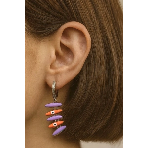 Gümüş Ve Karışık Renk Sallantılı 14K Altın Kaplama TX Küpe (Çift)