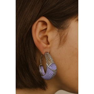 Gümüş Ve Lila Renk 14K Altın Kaplama TX Küpe (Çift)