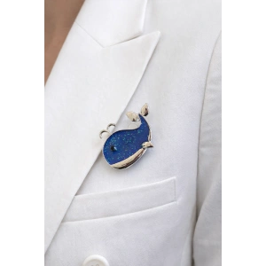 Gümüş Ve Mavi Renk Balina Figürlü Broş