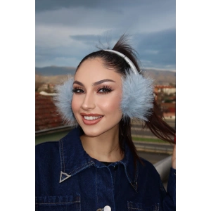 Gümüş Ve Mavi Renk Simli Peluş Kulaklık
