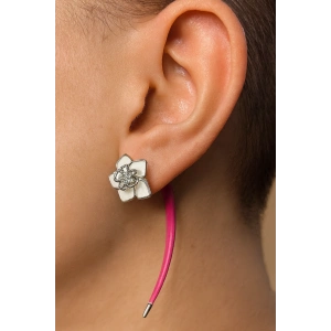 Gümüş Ve Pembe Renk Çiçek Detaylı YSX Küpe (Çift)