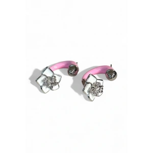 Gümüş Ve Pembe Renk Çiçek Figürlü YSX Küpe (Çift)