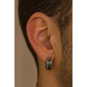 Gümüş Ve Siyah Renk Çelik Erkek Küpe (Çift)