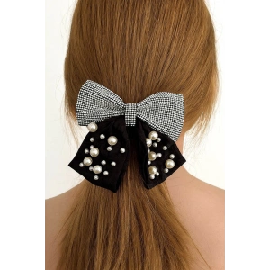 Gümüş Ve Siyah Renk İnci Ve Taş Detaylı Otomat Toka