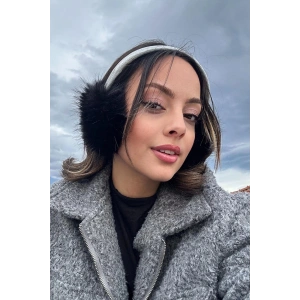 Gümüş Ve Siyah Renk Simli Peluş Kulaklık