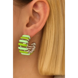 Gümüş Ve Yeşil Renk 14K Altın Kaplama TX Küpe (Çift)