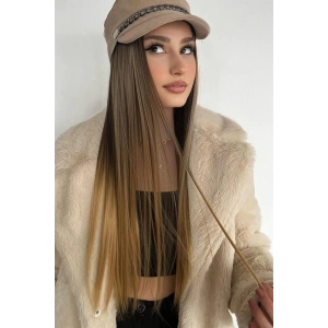 Isıya Dayanıklı Yarım Ay Saç Çıt Çıt / Düz / Kahverengi Sarı Ombreli / 70Cm / 140Gr (HT4T27#)